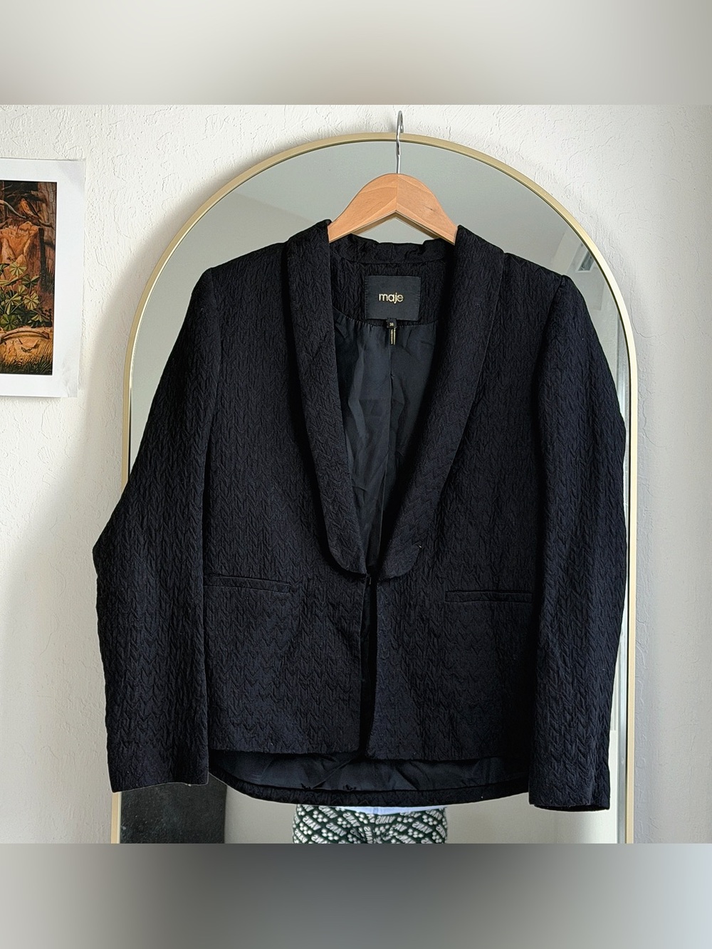 Maje Black Textured Shawl-Collar Blazer